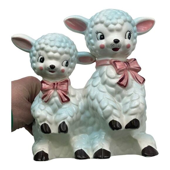 Repair Vintage Anthropomorphic Lamb Mom Baby Planter Figurine Japan Easter - Picture 10 of 13